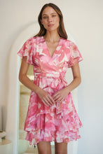 Load image into Gallery viewer, Paloma Chiffon Pink/White Floral Cross Over Dress