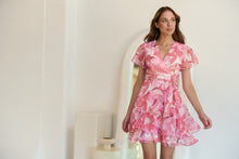 Load image into Gallery viewer, Paloma Chiffon Pink/White Floral Cross Over Dress