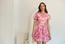 Load image into Gallery viewer, Paloma Chiffon Pink/White Floral Cross Over Dress