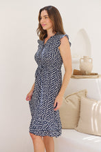 Load image into Gallery viewer, Maggie Navy/White Ditsy Print Midi Dress