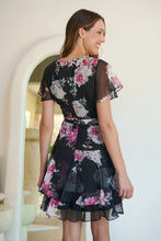 Load image into Gallery viewer, Paloma Chiffon Black/Pink Floral Cross Over Dress