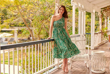 Load image into Gallery viewer, Malia One Shoulder Green Floral Shirred Dress