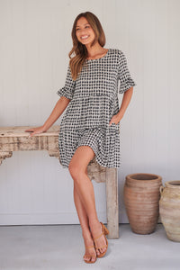 Corinne Tiered Black/White Print Dress