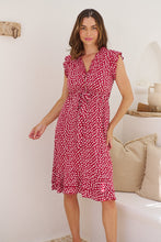 Load image into Gallery viewer, Maggie Red/White Ditsy Print Midi Dress