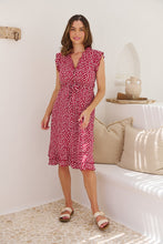 Load image into Gallery viewer, Maggie Red/White Ditsy Print Midi Dress