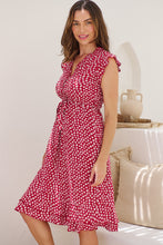 Load image into Gallery viewer, Maggie Red/White Ditsy Print Midi Dress