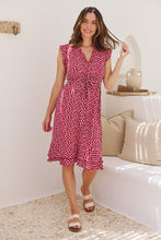 Load image into Gallery viewer, Maggie Red/White Ditsy Print Midi Dress