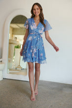 Load image into Gallery viewer, Paloma Chiffon Sky blue/Pink Floral Cross Over Dress