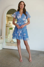 Load image into Gallery viewer, Paloma Chiffon Sky blue/Pink Floral Cross Over Dress