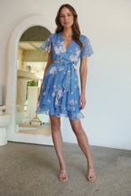 Load image into Gallery viewer, Paloma Chiffon Sky blue/Pink Floral Cross Over Dress