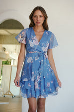 Load image into Gallery viewer, Paloma Chiffon Sky blue/Pink Floral Cross Over Dress