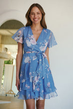 Load image into Gallery viewer, Paloma Chiffon Sky blue/Pink Floral Cross Over Dress