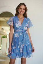 Load image into Gallery viewer, Paloma Chiffon Sky blue/Pink Floral Cross Over Dress