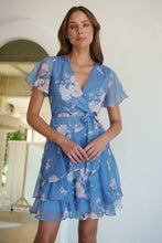 Load image into Gallery viewer, Paloma Chiffon Sky blue/Pink Floral Cross Over Dress