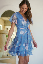 Load image into Gallery viewer, Paloma Chiffon Sky blue/Pink Floral Cross Over Dress