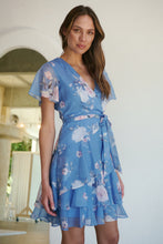 Load image into Gallery viewer, Paloma Chiffon Sky blue/Pink Floral Cross Over Dress