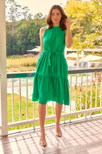 Terra S/less Tiered Green Midi Dress