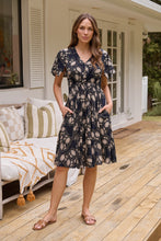 Load image into Gallery viewer, Carina Button Front Navy/Beige Print Summer Dress