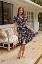 Load image into Gallery viewer, Carina Button Front Navy/Beige Print Summer Dress