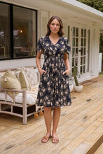 Load image into Gallery viewer, Carina Button Front Navy/Beige Print Summer Dress