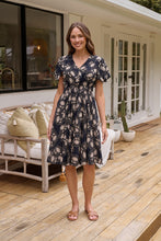 Load image into Gallery viewer, Carina Button Front Navy/Beige Print Summer Dress