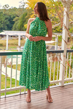 Load image into Gallery viewer, Isla Green Geo Print High Neck Midi Dress
