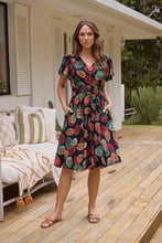 Load image into Gallery viewer, Carina Navy/Red/Green Bold Leaf Print Summer Dress