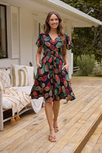 Load image into Gallery viewer, Carina Navy/Red/Green Bold Leaf Print Summer Dress