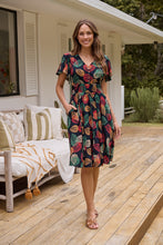 Load image into Gallery viewer, Carina Navy/Red/Green Bold Leaf Print Summer Dress