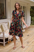 Load image into Gallery viewer, Carina Navy/Red/Green Bold Leaf Print Summer Dress