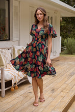 Load image into Gallery viewer, Carina Navy/Red/Green Bold Leaf Print Summer Dress