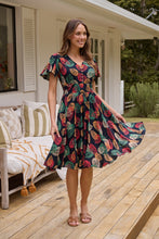 Load image into Gallery viewer, Carina Navy/Red/Green Bold Leaf Print Summer Dress