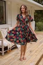 Load image into Gallery viewer, Carina Navy/Red/Green Bold Leaf Print Summer Dress