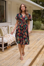 Load image into Gallery viewer, Carina Navy/Red/Green Bold Leaf Print Summer Dress