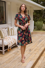 Load image into Gallery viewer, Carina Navy/Red/Green Bold Leaf Print Summer Dress