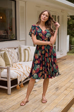 Load image into Gallery viewer, Carina Navy/Red/Green Bold Leaf Print Summer Dress