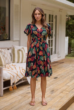 Load image into Gallery viewer, Carina Navy/Red/Green Bold Leaf Print Summer Dress