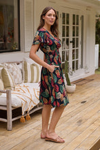 Load image into Gallery viewer, Carina Navy/Red/Green Bold Leaf Print Summer Dress