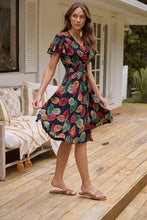 Load image into Gallery viewer, Carina Navy/Red/Green Bold Leaf Print Summer Dress