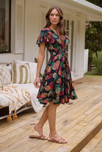 Load image into Gallery viewer, Carina Navy/Red/Green Bold Leaf Print Summer Dress