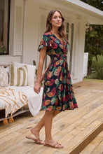 Load image into Gallery viewer, Carina Navy/Red/Green Bold Leaf Print Summer Dress