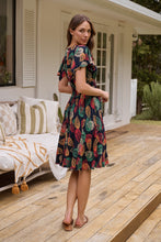 Load image into Gallery viewer, Carina Navy/Red/Green Bold Leaf Print Summer Dress