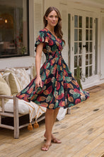 Load image into Gallery viewer, Carina Navy/Red/Green Bold Leaf Print Summer Dress