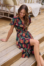 Load image into Gallery viewer, Carina Navy/Red/Green Bold Leaf Print Summer Dress