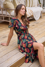 Load image into Gallery viewer, Carina Navy/Red/Green Bold Leaf Print Summer Dress