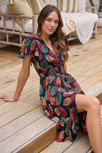 Load image into Gallery viewer, Carina Navy/Red/Green Bold Leaf Print Summer Dress