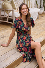 Load image into Gallery viewer, Carina Navy/Red/Green Bold Leaf Print Summer Dress