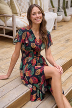 Load image into Gallery viewer, Carina Navy/Red/Green Bold Leaf Print Summer Dress