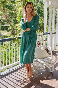 Jordan L/Sleeve Emerald Satin Dress