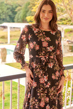 Load image into Gallery viewer, Kinsley Floral Print Black/Pink Long Sleeve Evening Dress